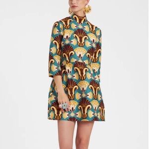 La Double J- NWT Juliette Teal Printed Quarter Sleeve Mini Dress